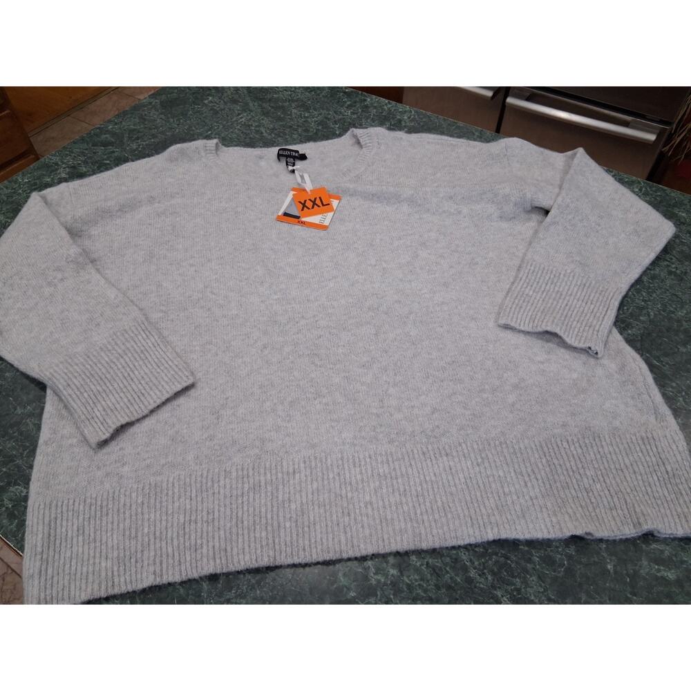 Ellen Tracy Sweater Womens XXL Stone Gray Heather Round Neck Long sleeve New NWT